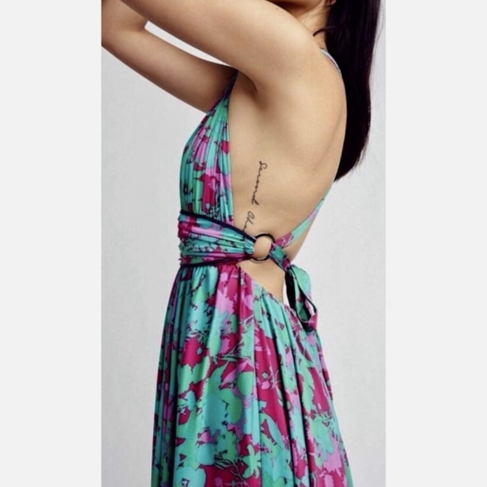 NWT FREE PEOPLE Summer Nights Floral Pink Fuchsia Teal Maxi Dress